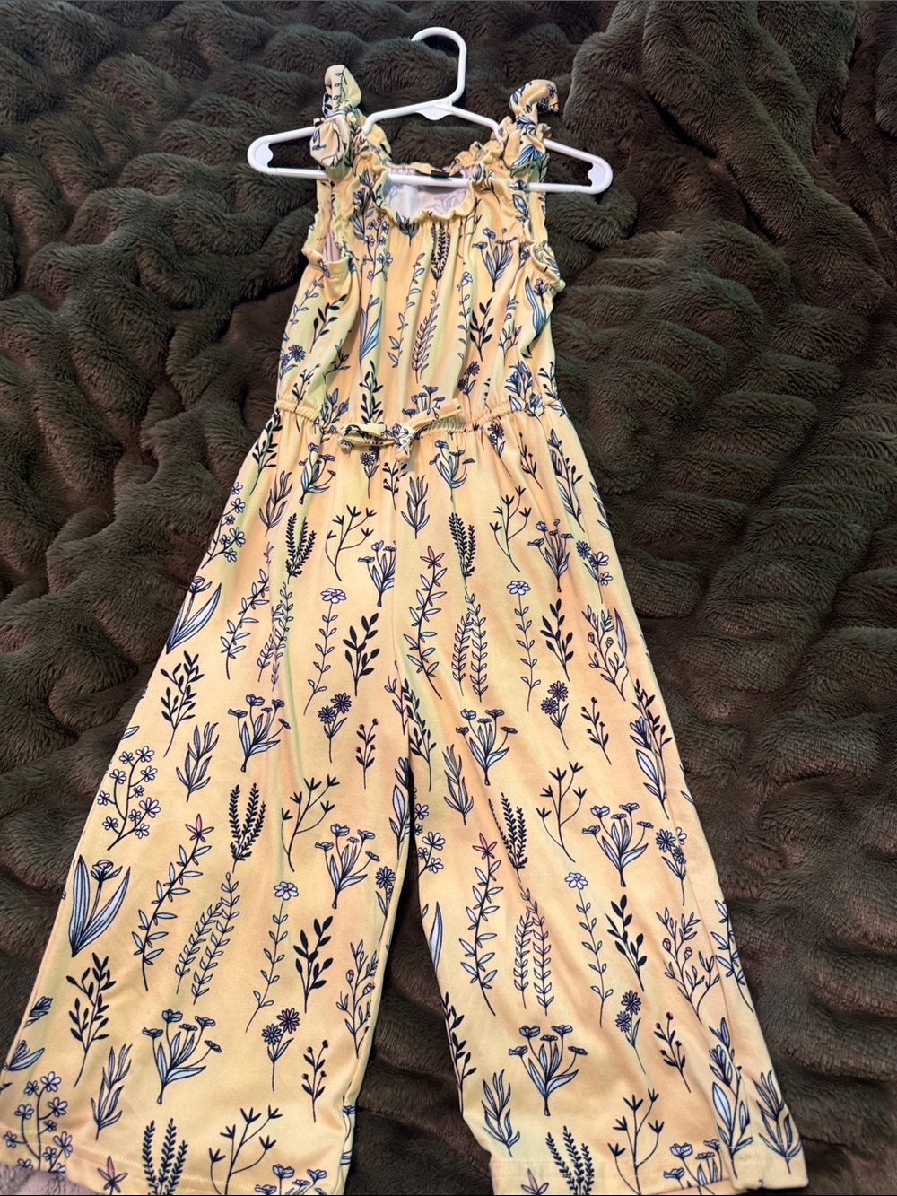Butter soft Yellow Floral Jumpsuit with Blue Botanical Print
